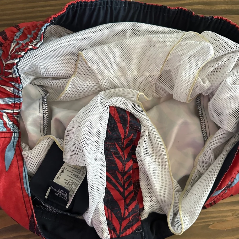 Nautica Men’s XXL Swim Trunks Red Blue Palm Leaf Print Mesh Lined